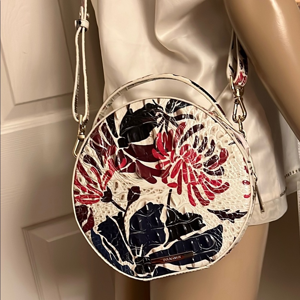 Brahmin Floral Crossbody Bag in White and Red